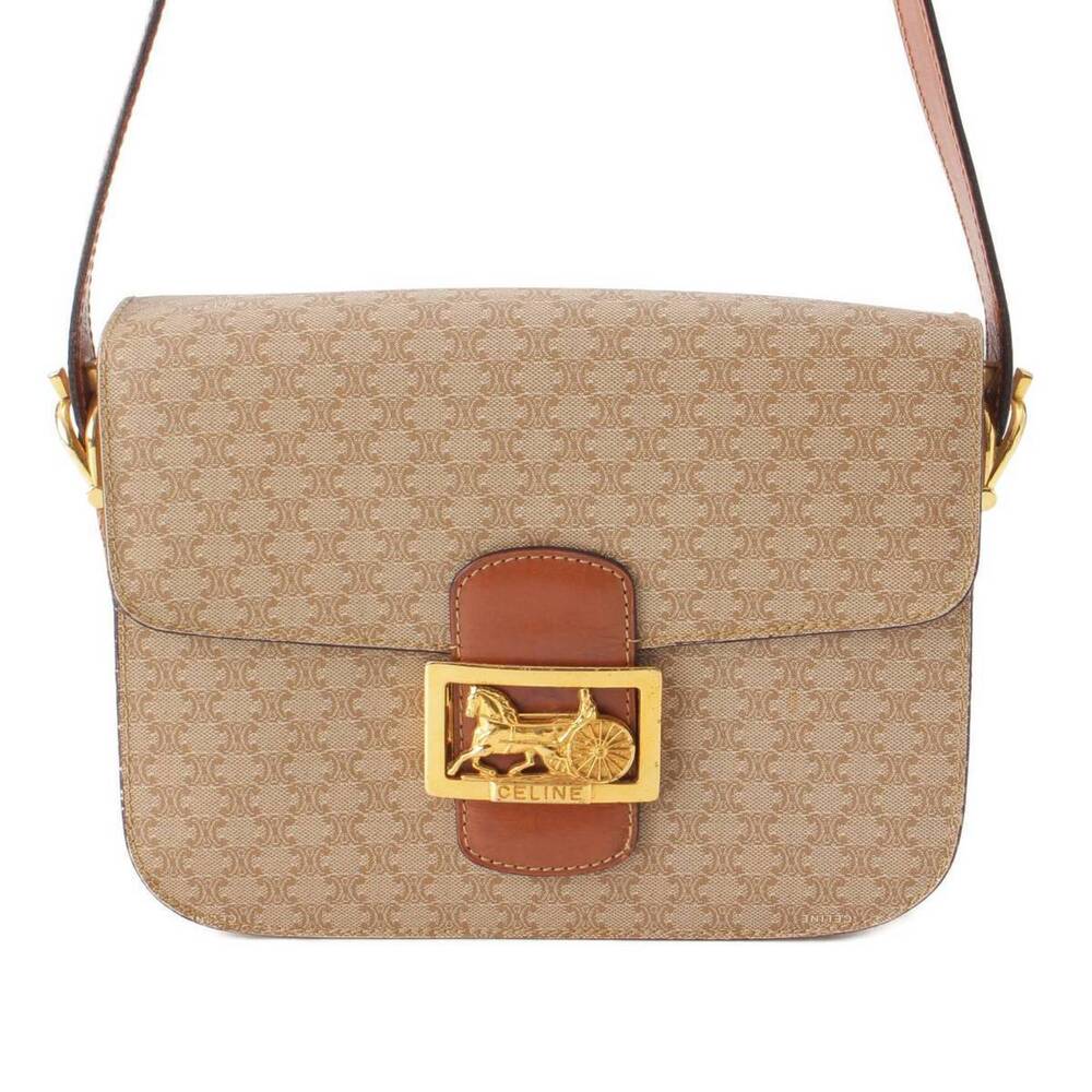 Celine Macadam Canvas Shoulder Bag beige Tan Brown